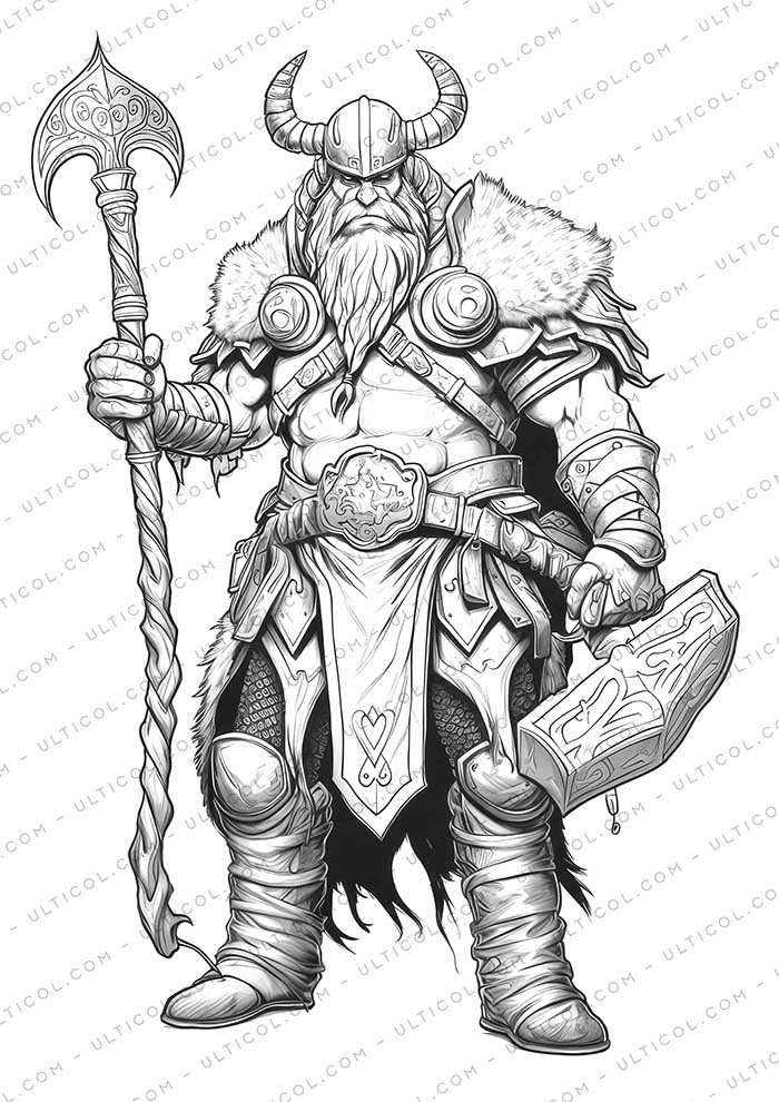 Viking Coloring Page Book, Adults + Kids - Instant Download Grayscale Coloring Page