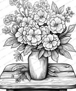 Flower Vase Bouquets Grayscale Coloring Pages