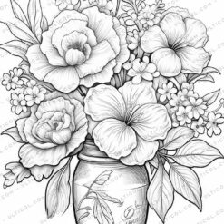 Flower Vase Bouquets Grayscale Coloring Pages