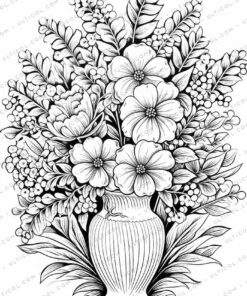 Flower Vase Bouquets Grayscale Coloring Pages