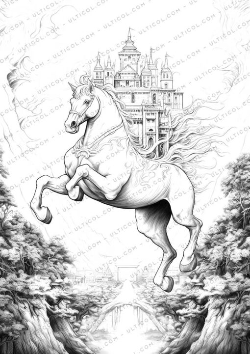 Unicorn Grayscale Coloring Pages