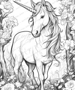 Unicorn Grayscale Coloring Pages