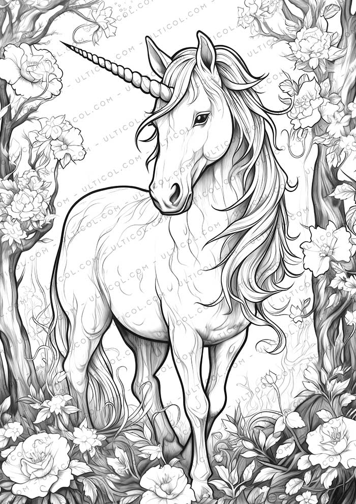 Unicorn Grayscale Coloring Pages