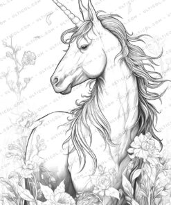 Unicorn Grayscale Coloring Pages