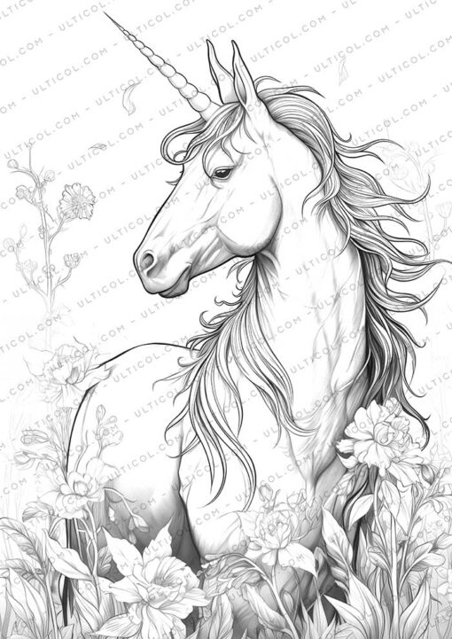 Unicorn Grayscale Coloring Pages