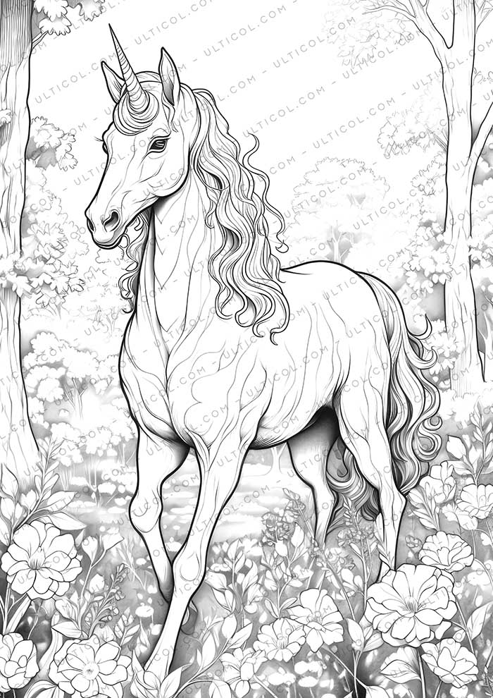 Unicorn Grayscale Coloring Pages