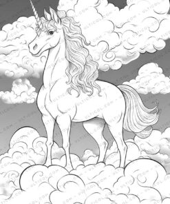 Unicorn Grayscale Coloring Pages