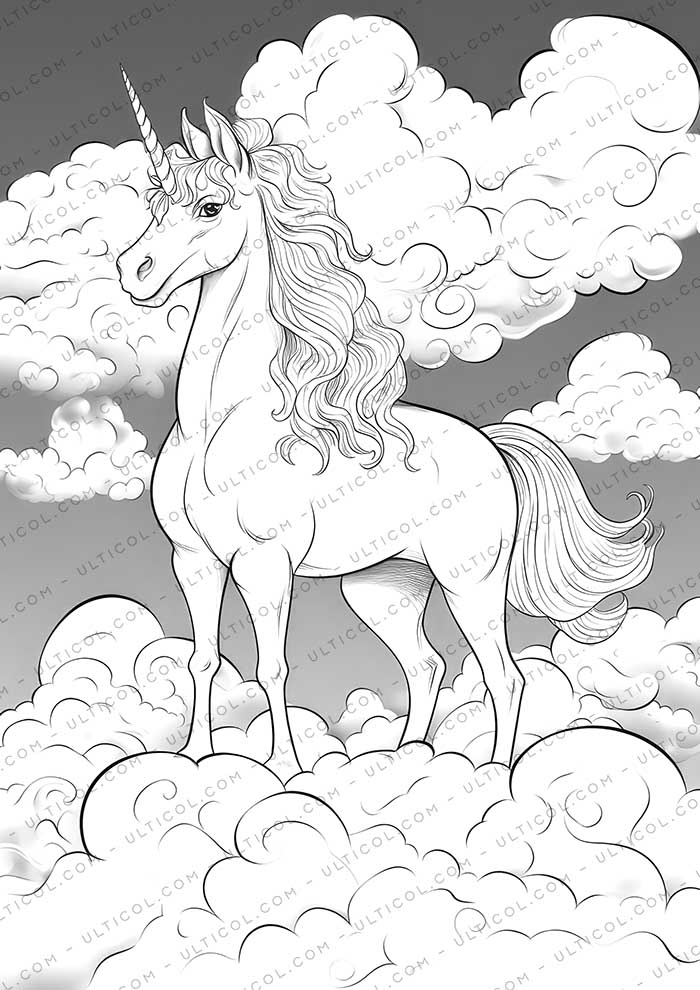 Unicorn Grayscale Coloring Pages