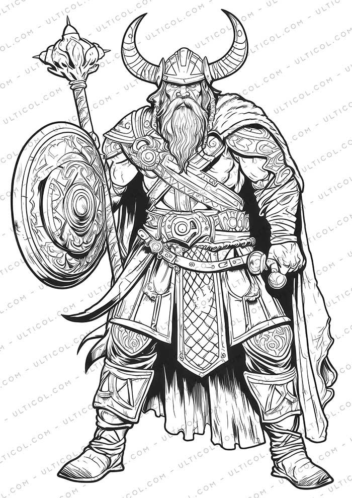 Viking Coloring Page Book, Adults + Kids - Instant Download Grayscale Coloring Page