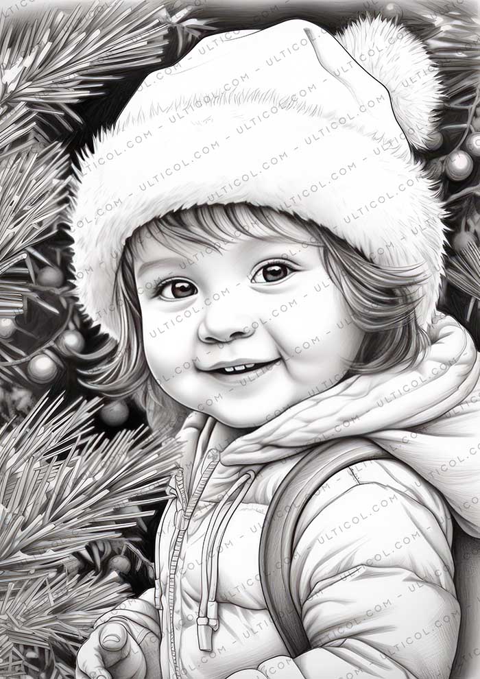 Baby Winter Grayscale Coloring Pages