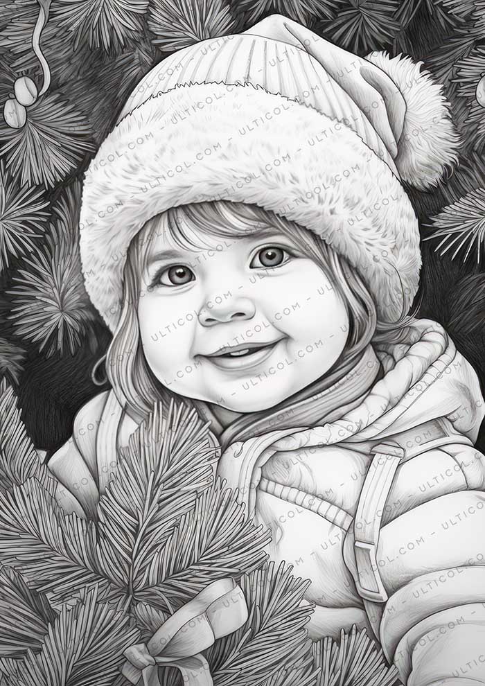 Baby Winter Grayscale Coloring Pages