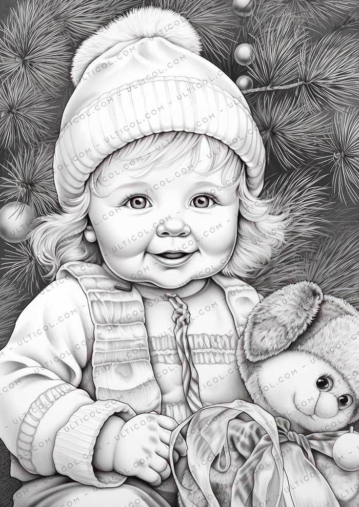 Baby Winter Grayscale Coloring Pages