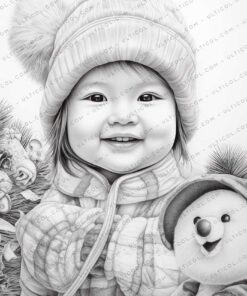 Baby Winter Grayscale Coloring Pages