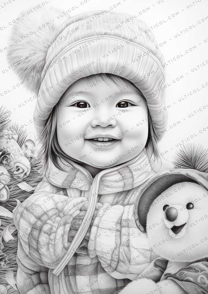 Baby Winter Grayscale Coloring Pages