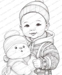 Baby Winter Grayscale Coloring Pages