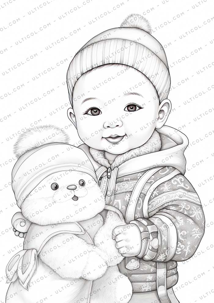 Baby Winter Grayscale Coloring Pages