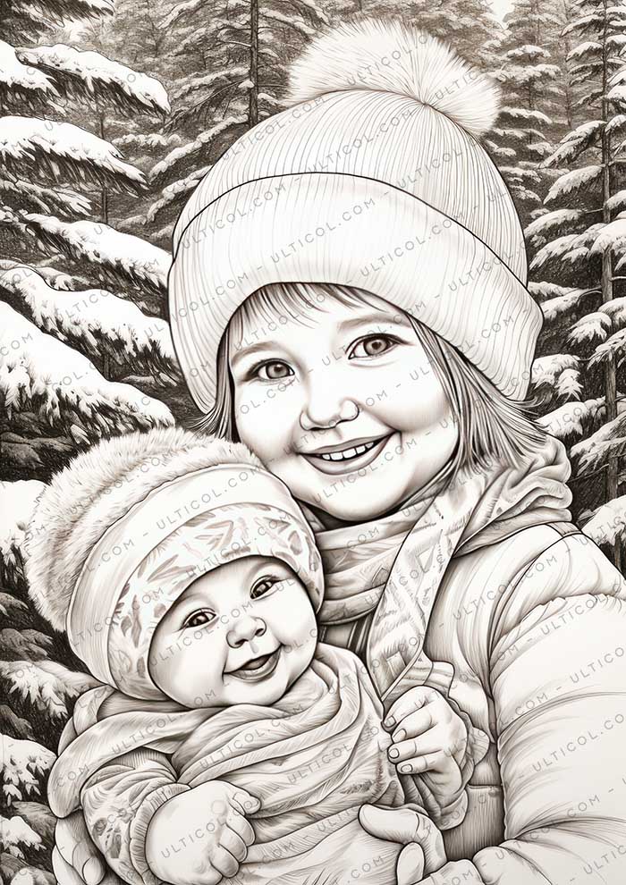 Winter Baby Grayscale Coloring Pages