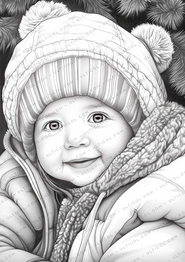 Winter Baby Grayscale Coloring Pages