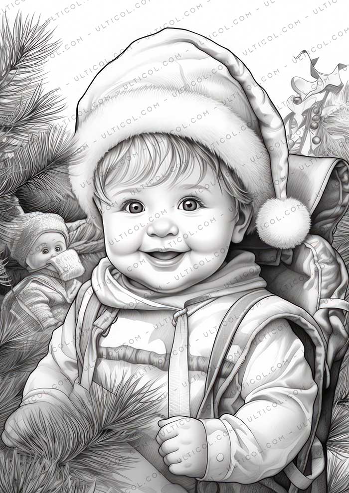 Winter Baby Grayscale Coloring Pages