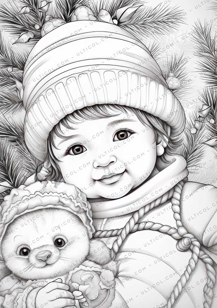 Winter Baby Grayscale Coloring Pages