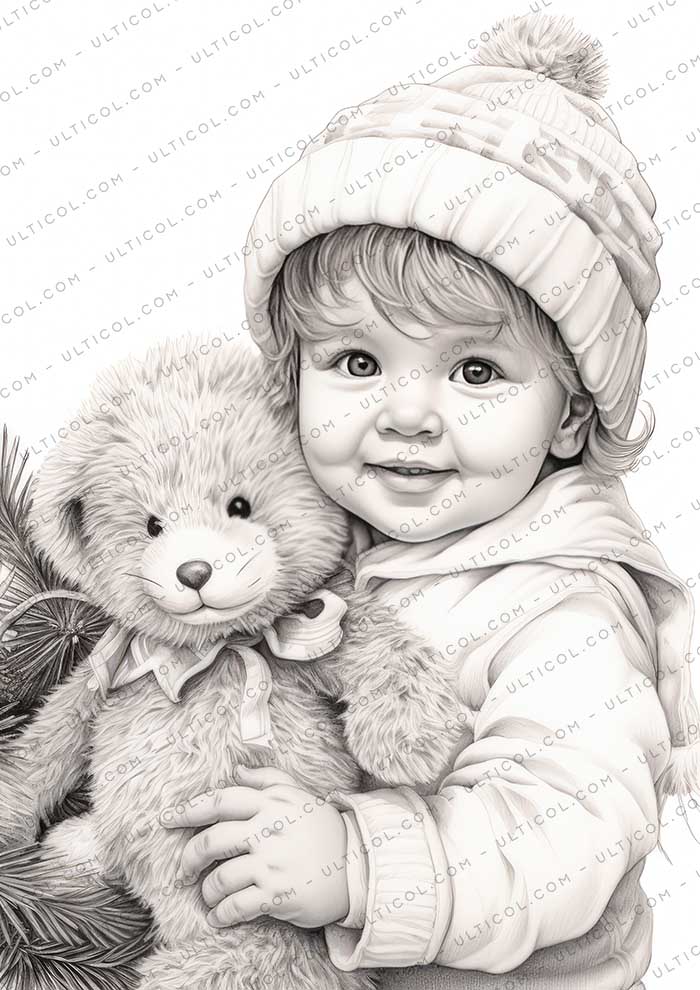 Winter Baby Grayscale Coloring Pages
