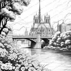 Beautiful Architecture Grayscale Coloring Pages