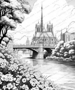 Beautiful Architecture Grayscale Coloring Pages