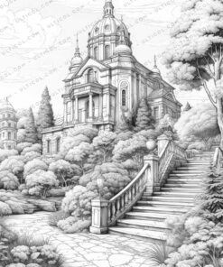 Beautiful Architecture Grayscale Coloring Pages