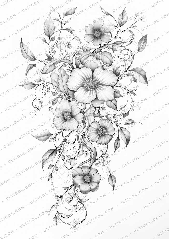 Beautiful Flowers Grayscale Coloring Pages