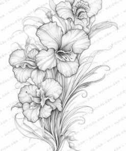 Flower Vase Bouquets Grayscale Coloring Pages