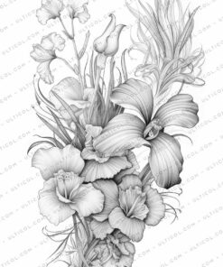 Flower Vase Bouquets Grayscale Coloring Pages