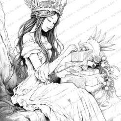 Fairy Queen Grayscale Coloring Pages - Instant Download