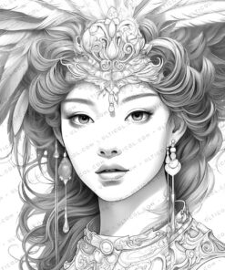 Mysterious Girl Grayscale Coloring Pages