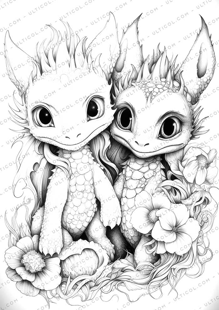 Dragon Fantasy Coloring Page Book, Adults + kids