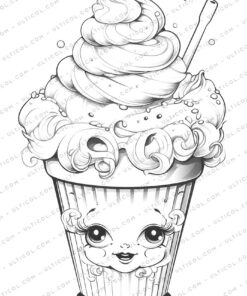 Cute Ice Cream Grayscale Coloring Pages