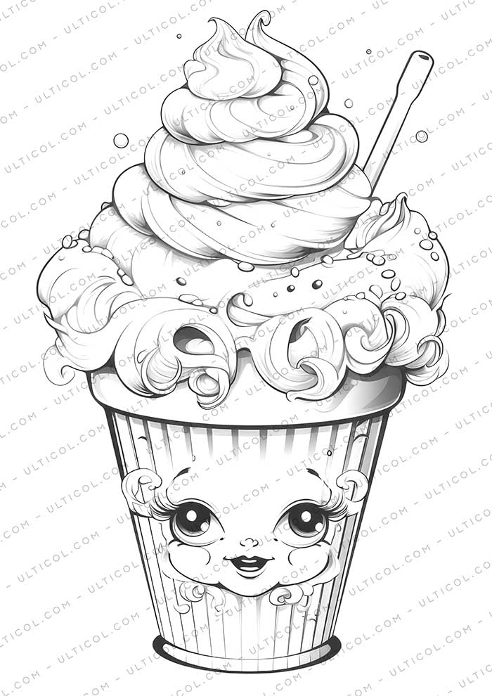 Cute Ice Cream Grayscale Coloring Pages