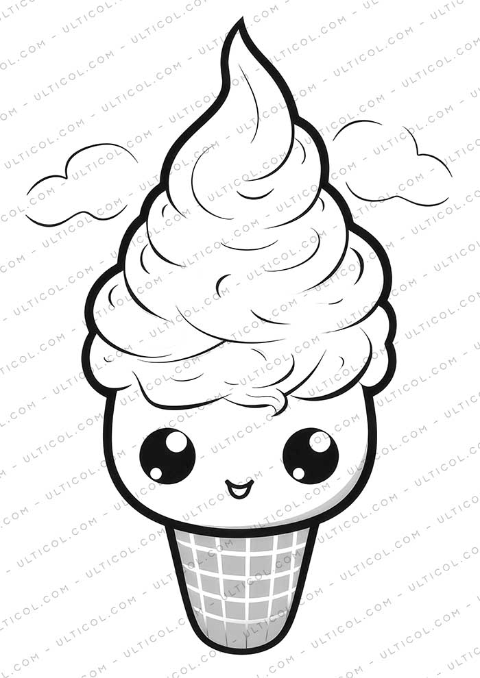 Cute Ice Cream Grayscale Coloring Pages