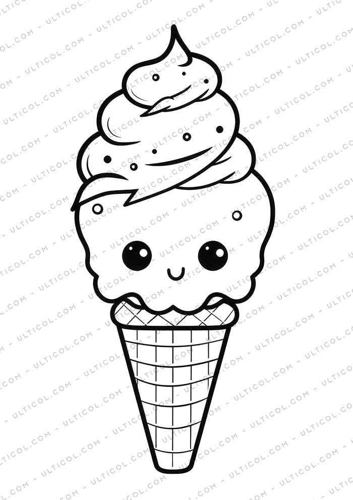 Cute Ice Cream Grayscale Coloring Pages