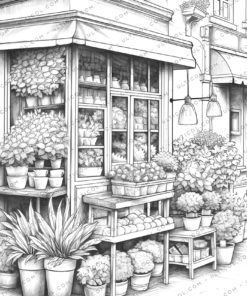 Flower Shop Front Coloring Book
