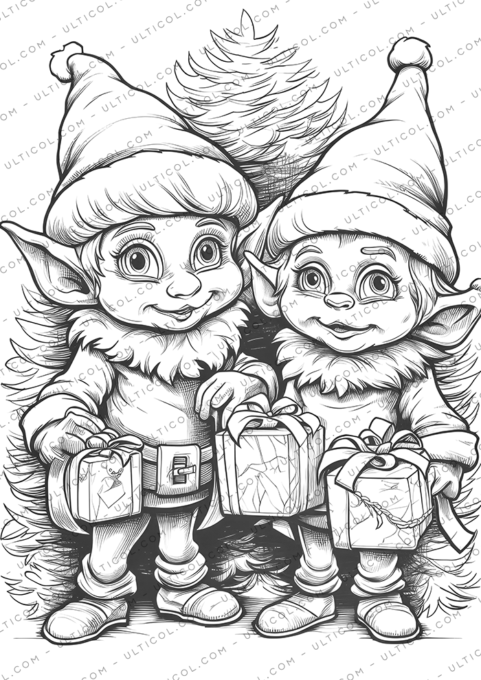 Christmas Elves Coloring Pages