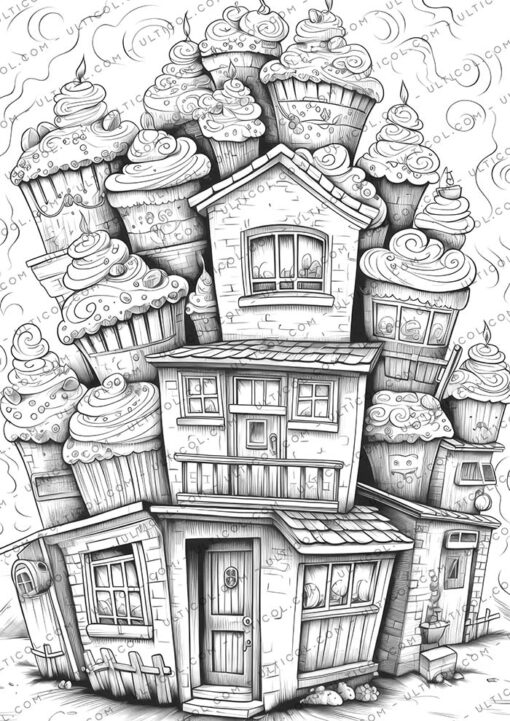 Cupcake Houses coloring