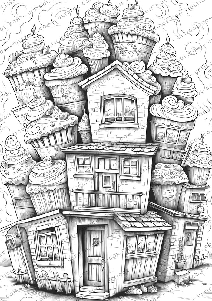 Cupcake Houses coloring