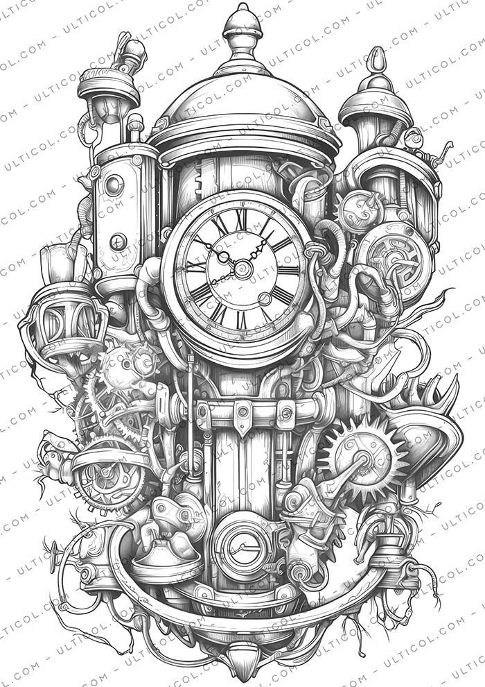 Steampunk Clock Coloring