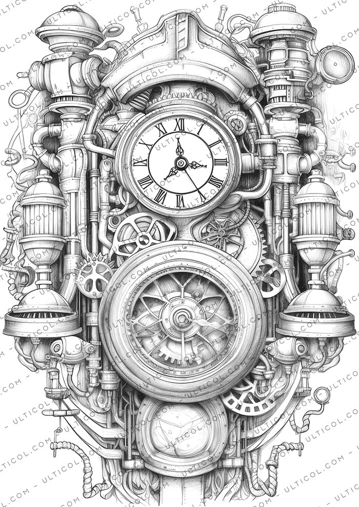 Steampunk Clock Coloring