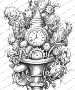 Steampunk Clock Coloring