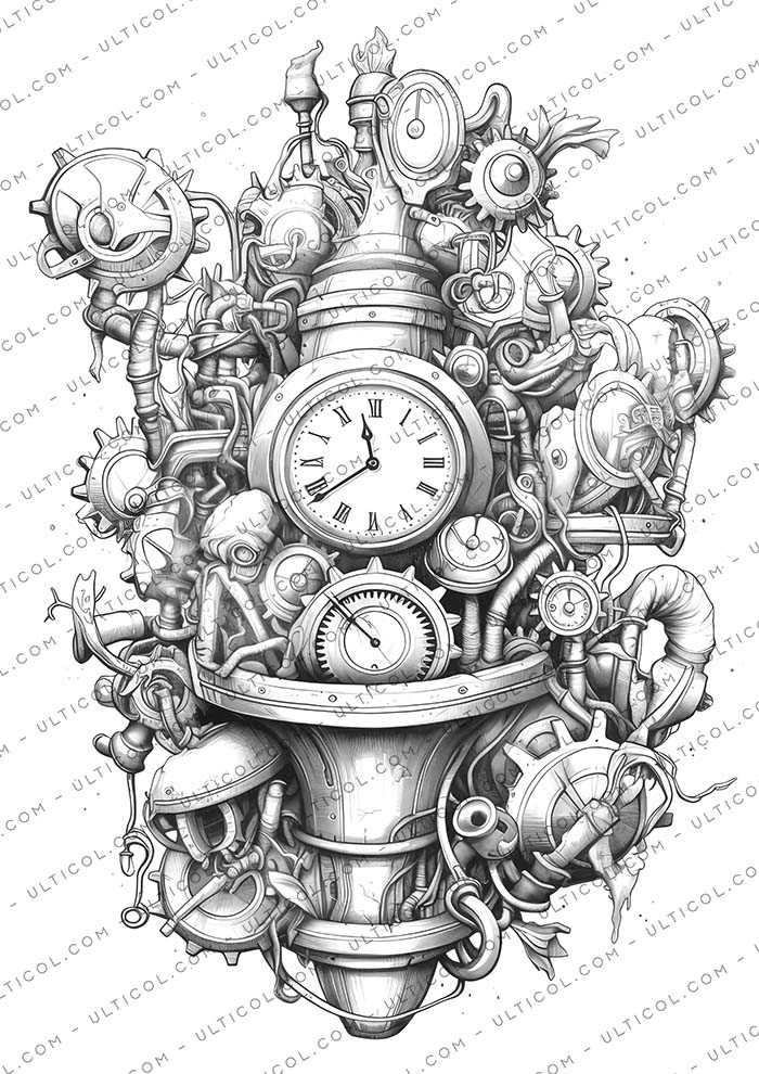 Steampunk Clock Coloring