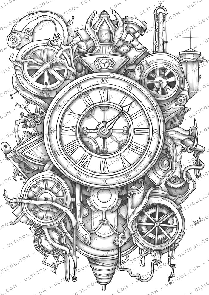 Steampunk Clock Coloring