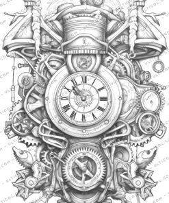 Steampunk Clock Coloring