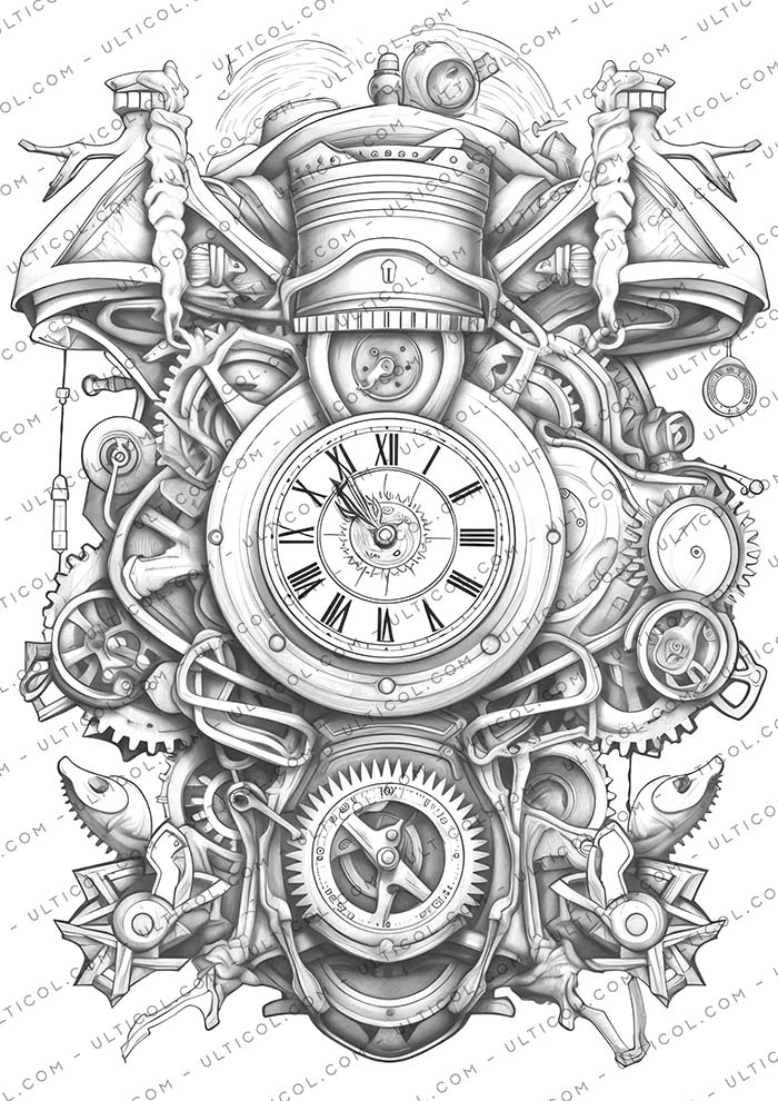 Steampunk Clock Coloring