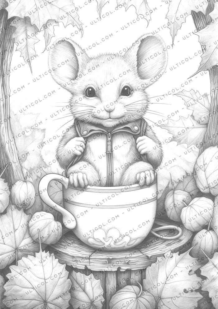 Autumn Mouse Coloring Book for Adults